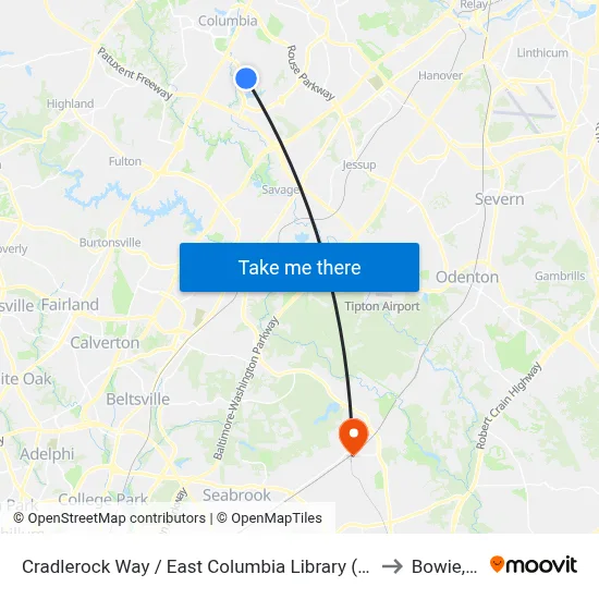 Cradlerock Way / East Columbia Library (Westbound) to Bowie, MD map