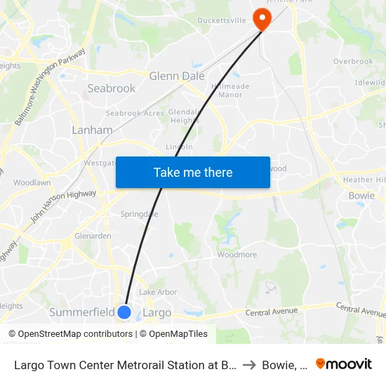 Largo Town Center Metrorail Station at Bus Bay F to Bowie, MD map