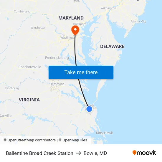 Ballentine Broad Creek Station to Bowie, MD map