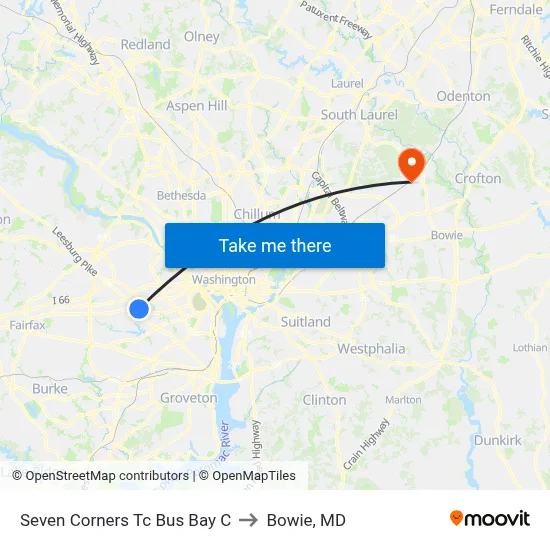 Seven Corners Tc Bus Bay C to Bowie, MD map