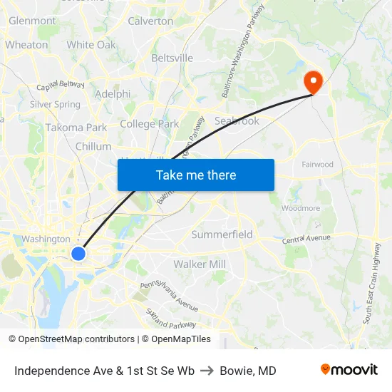 Independence Ave & 1st St Se Wb to Bowie, MD map
