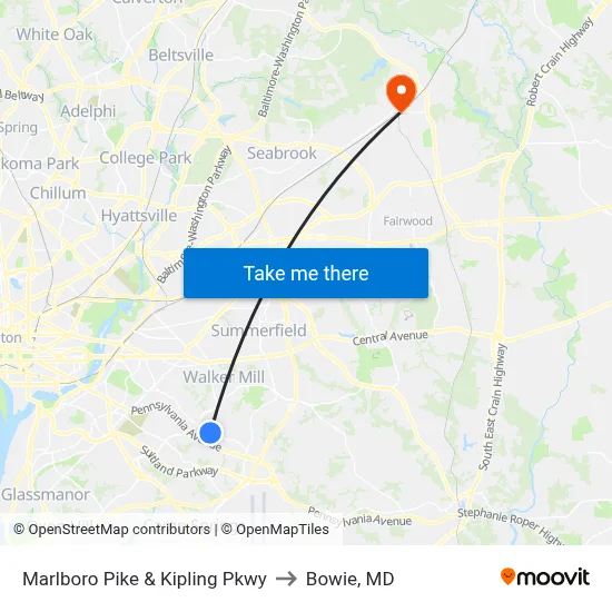 Marlboro Pike & Kipling Pkwy to Bowie, MD map