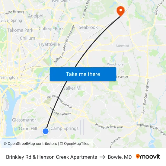 Brinkley Rd & Henson Creek Apartments to Bowie, MD map