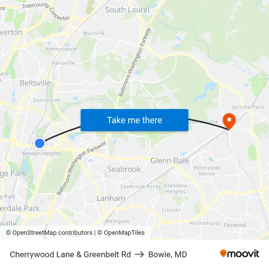 Cherrywood Lane & Greenbelt Rd to Bowie, MD map