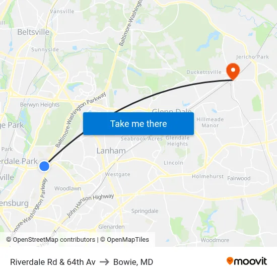 Riverdale Rd & 64th Av to Bowie, MD map
