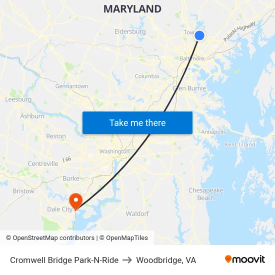 Cromwell Bridge Park-N-Ride to Woodbridge, VA map