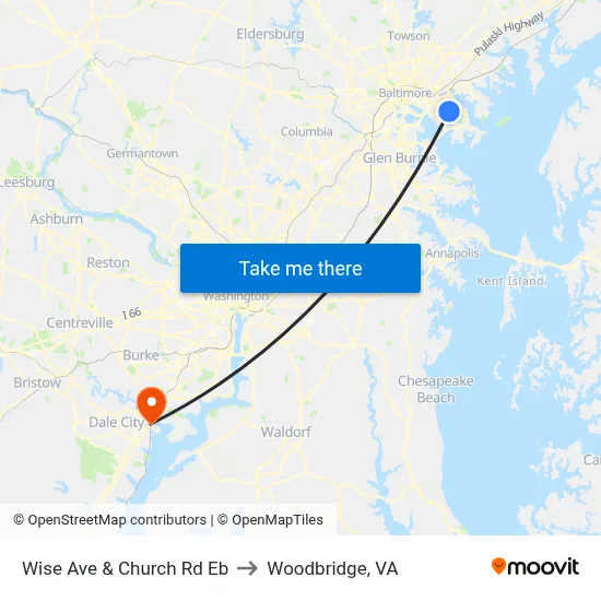 Wise Ave & Church Rd Eb to Woodbridge, VA map