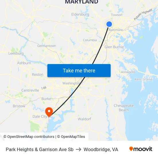 Park Heights & Garrison Ave Sb to Woodbridge, VA map