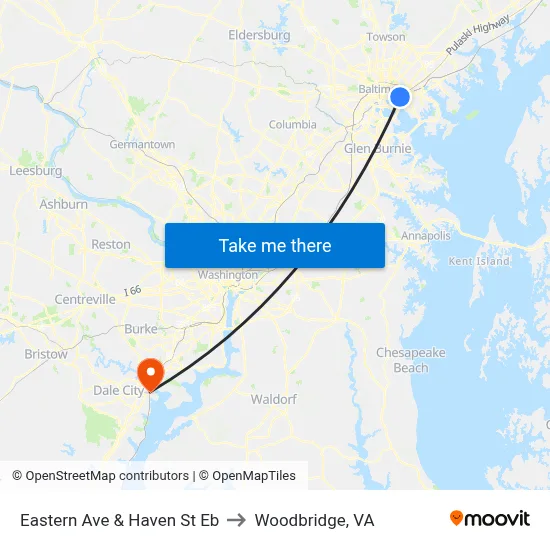 Eastern Ave & Haven St Eb to Woodbridge, VA map