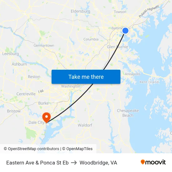 Eastern Ave & Ponca St Eb to Woodbridge, VA map