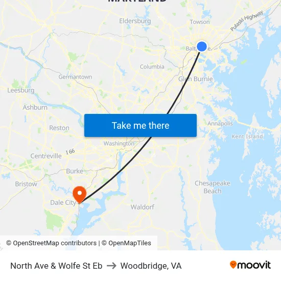 North Ave & Wolfe St Eb to Woodbridge, VA map