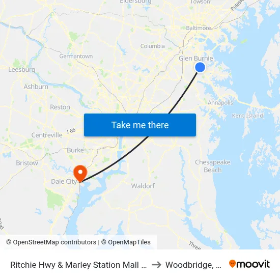 Ritchie Hwy & Marley Station Mall Sb to Woodbridge, VA map