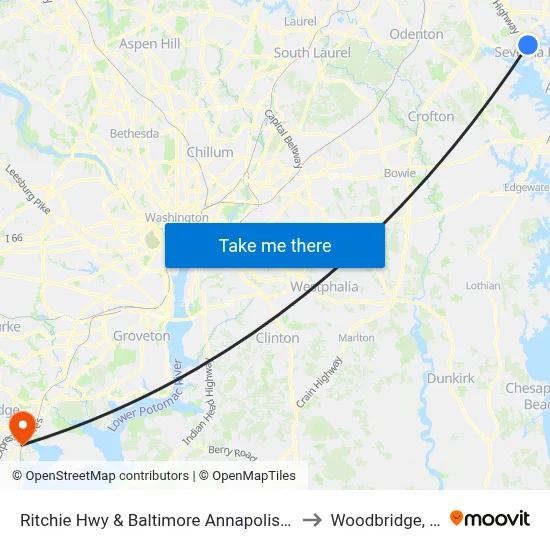 Ritchie Hwy & Baltimore Annapolis Blvd to Woodbridge, VA map