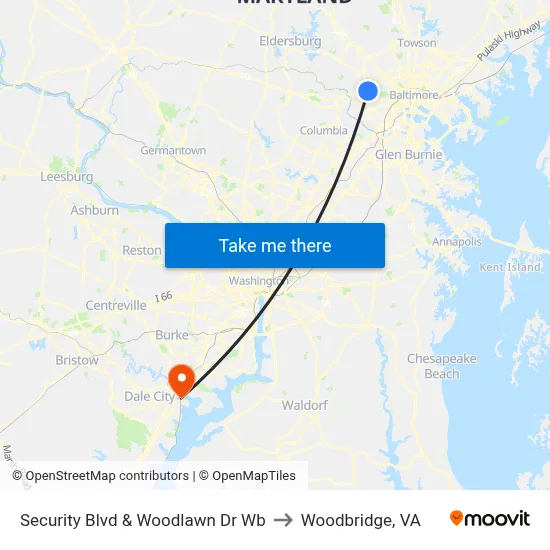 Security Blvd & Woodlawn Dr Wb to Woodbridge, VA map