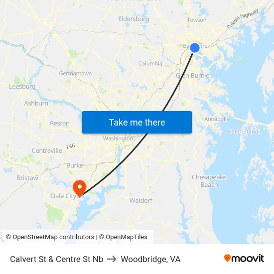 Calvert St & Centre St Nb to Woodbridge, VA map