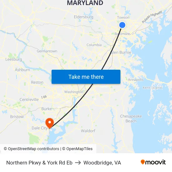 Northern Pkwy & York Rd Eb to Woodbridge, VA map
