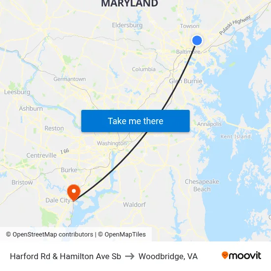 Harford Rd & Hamilton Ave Sb to Woodbridge, VA map