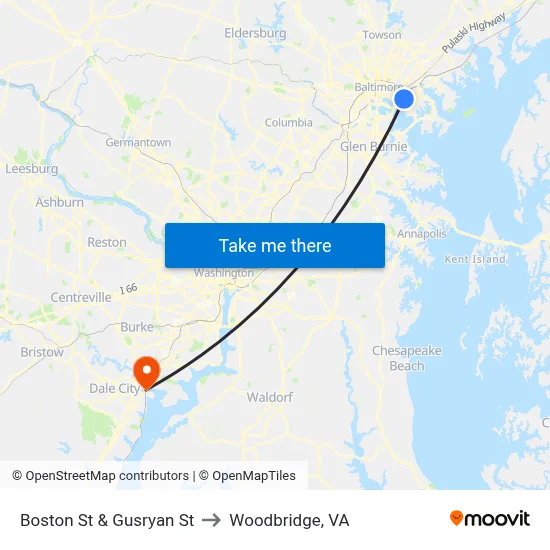 Boston St & Gusryan St to Woodbridge, VA map