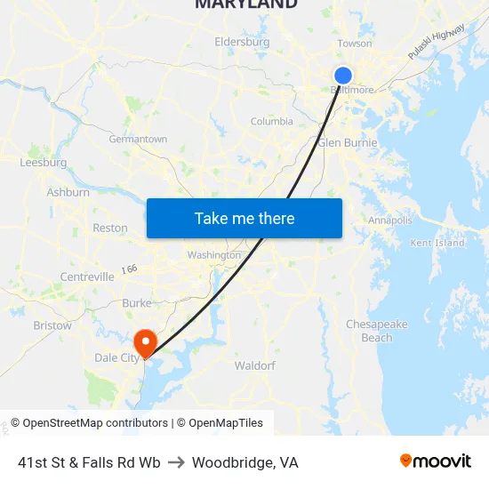 41st St & Falls Rd Wb to Woodbridge, VA map