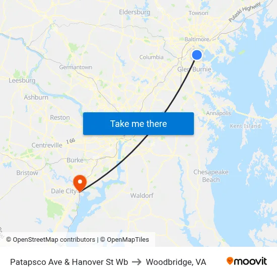 Patapsco Ave & Hanover St Wb to Woodbridge, VA map