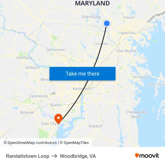 Randallstown Loop to Woodbridge, VA map