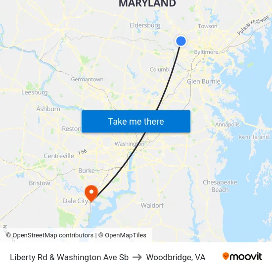 Liberty Rd & Washington Ave Sb to Woodbridge, VA map