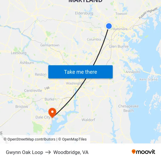 Gwynn Oak Loop to Woodbridge, VA map