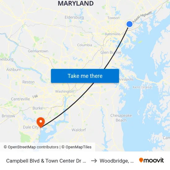 Campbell Blvd & Town Center Dr Nb to Woodbridge, VA map