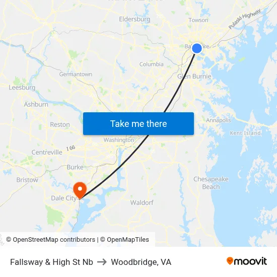 Fallsway & High St Nb to Woodbridge, VA map