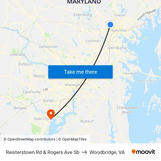 Reisterstown Rd & Rogers Ave Sb to Woodbridge, VA map