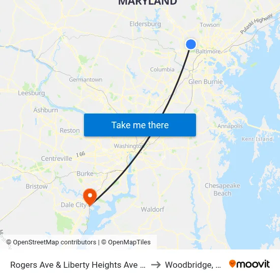 Rogers Ave & Liberty Heights Ave Sb to Woodbridge, VA map