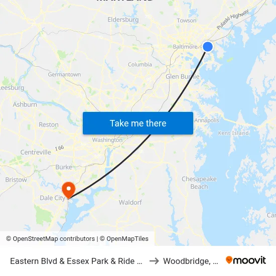 Eastern Blvd & Essex Park & Ride Wb to Woodbridge, VA map