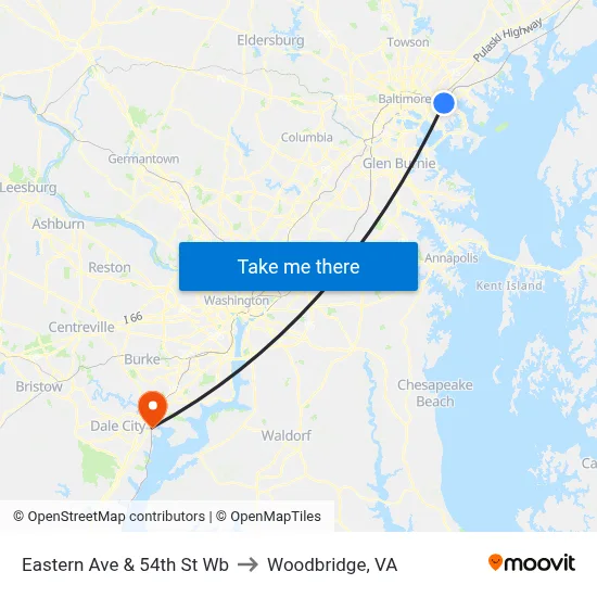 Eastern Ave & 54th St Wb to Woodbridge, VA map