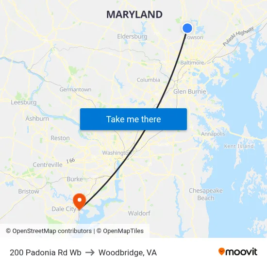 200 Padonia Rd Wb to Woodbridge, VA map