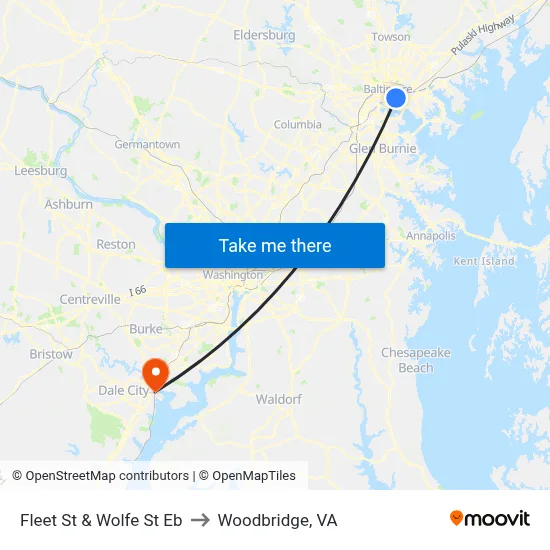 Fleet St & Wolfe St Eb to Woodbridge, VA map