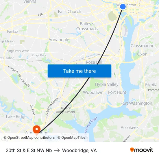 20th St & E St NW Nb to Woodbridge, VA map