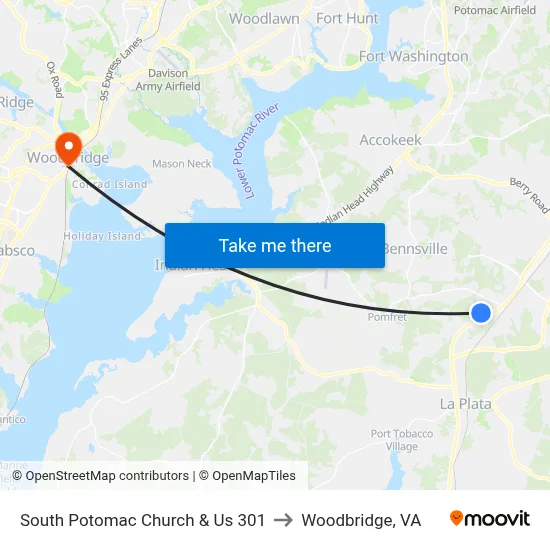 South Potomac Church & Us 301 to Woodbridge, VA map