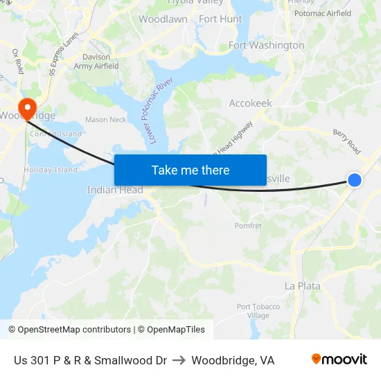 Us 301 P & R & Smallwood Dr to Woodbridge, VA map