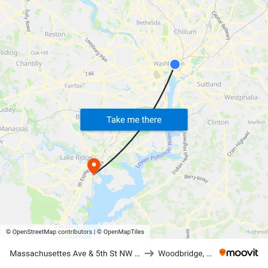 Massachusettes Ave & 5th St NW Eb to Woodbridge, VA map
