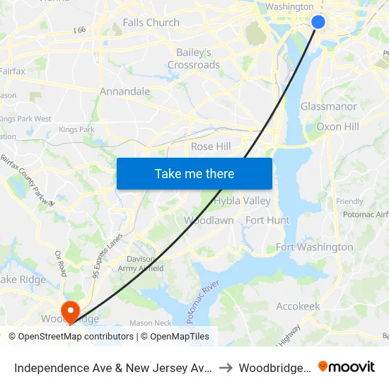 Independence Ave & New Jersey Ave SE Eb to Woodbridge, VA map