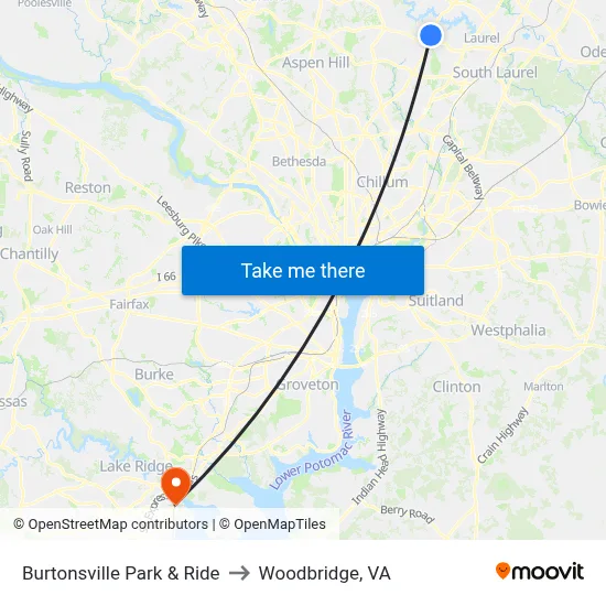 Burtonsville Park & Ride to Woodbridge, VA map