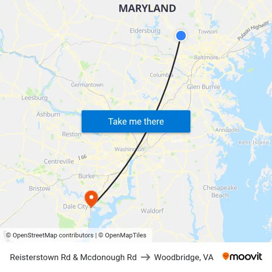 Reisterstown Rd & Mcdonough Rd to Woodbridge, VA map