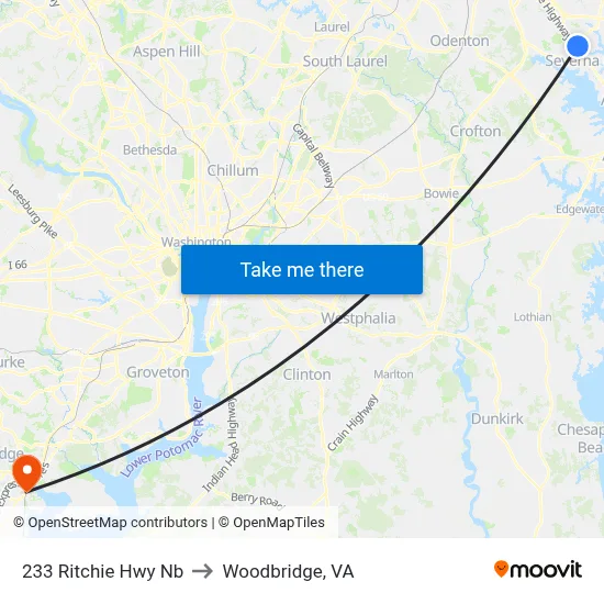 233 Ritchie Hwy Nb to Woodbridge, VA map