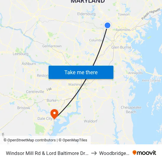 Windsor Mill Rd & Lord Baltimore Dr FS Wb to Woodbridge, VA map