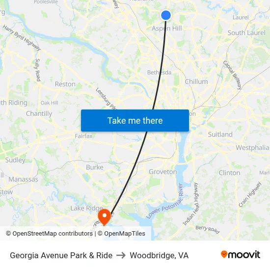 Georgia Avenue Park & Ride to Woodbridge, VA map