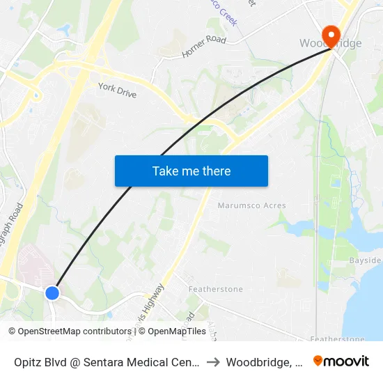 Opitz Blvd @ Sentara Medical Center to Woodbridge, VA map