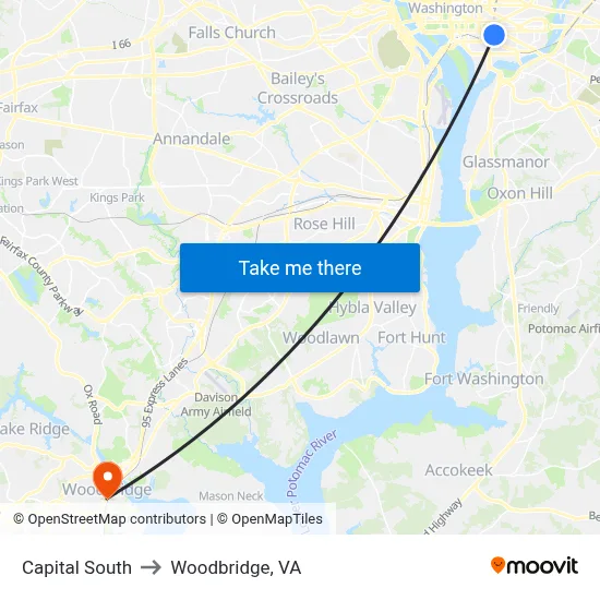 Capital South to Woodbridge, VA map