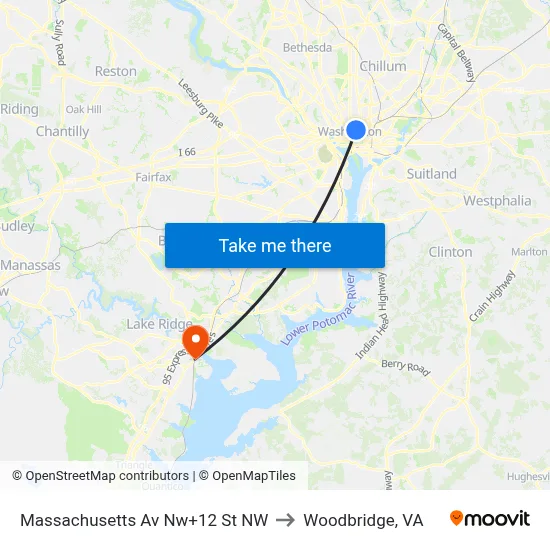 Massachusetts Av Nw+12 St NW to Woodbridge, VA map