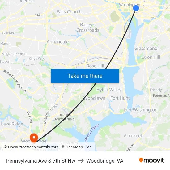Pennsylvania Ave & 7th St Nw to Woodbridge, VA map