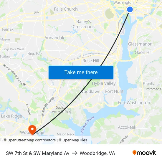 SW 7th St & SW Maryland Av to Woodbridge, VA map